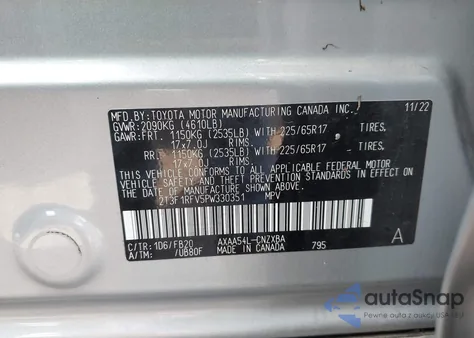 2023 Toyota Rav4 Le z USA, uszkodzony, nr VIN 2T3F1RFV5PW330351